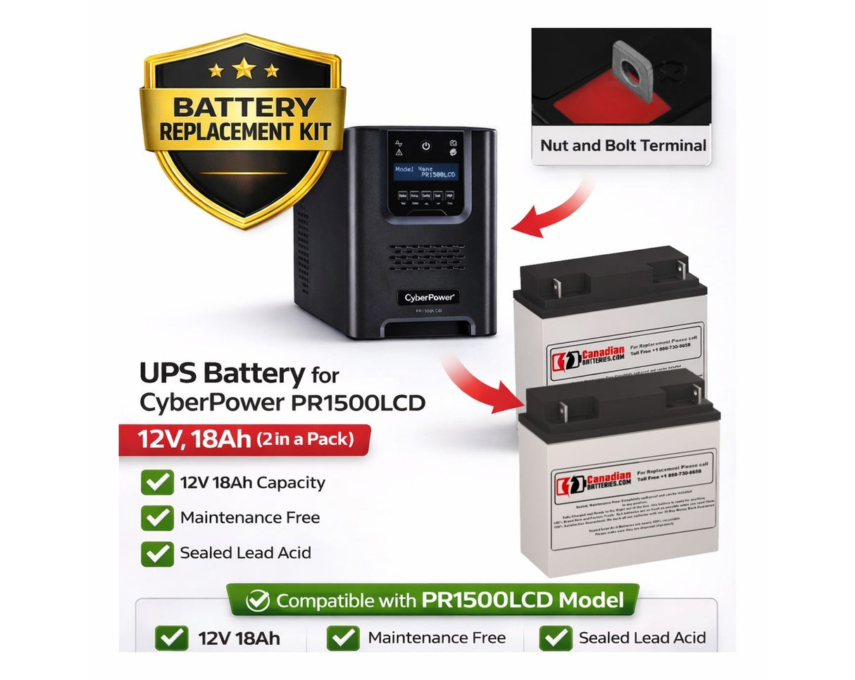 Batteries For Cyberpower Pr1500lcd UPS, 2 X 12v, 18ah - 216wh UPS Batteries CB Range