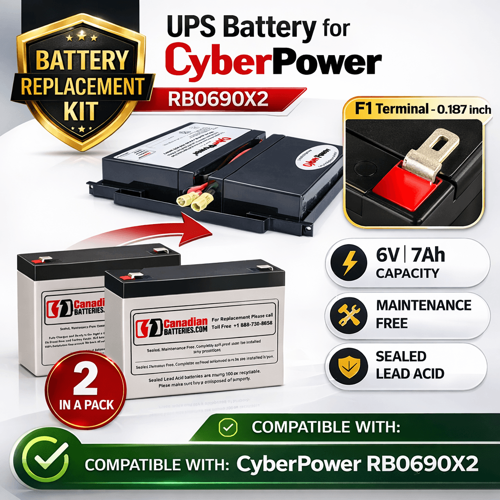 Batteries For Cyberpower Rb0690x2 UPS, 2 X 6v, 7ah - 42wh UPS Batteries CB Range