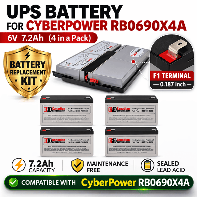 Batteries For Cyberpower Rb0690x4a UPS, 4 X 6v, 7.2ah - 43.2wh UPS Batteries CB Range