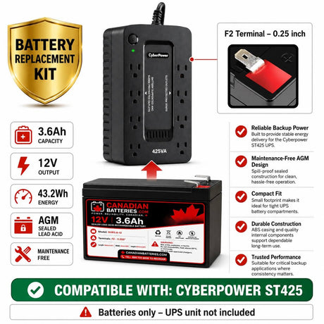 UPS Battery For Cyberpower ST425, 1 X 12v, 3.6ah UPS Batteries CB Range