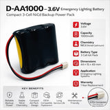 Emergency Light and Exit Sign battery replaces D-AA1000, 3.6V 1000Mah Emergency Lighting BB Generic