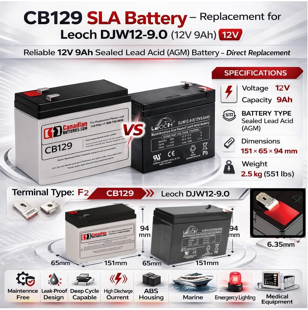 Replacement Leoch DJW12-9.0(12V9.0AH) Sealed Lead Acid Battery Sealed Lead Acid BB Generic