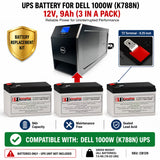 Dell 1000W K788N UPS Battery Replacement 12V 9Ah AGM 3 Pack UPS Batteries CB Range