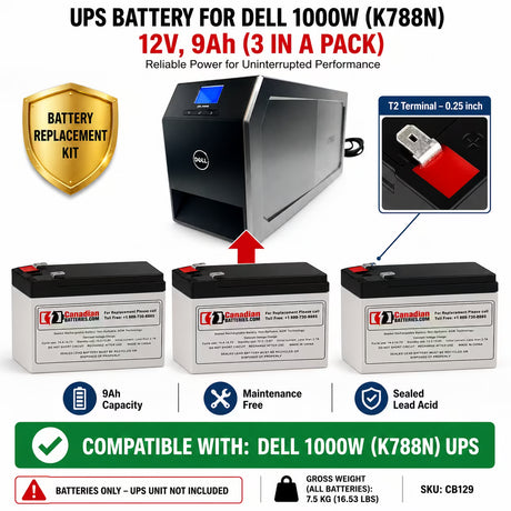 Dell 1000W K788N UPS Battery Replacement 12V 9Ah AGM 3 Pack UPS Batteries CB Range