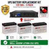 Dell J718N-2U UPS Battery Replacement Kit 12V 9Ah AGM 3 Pack UPS Batteries CB Range