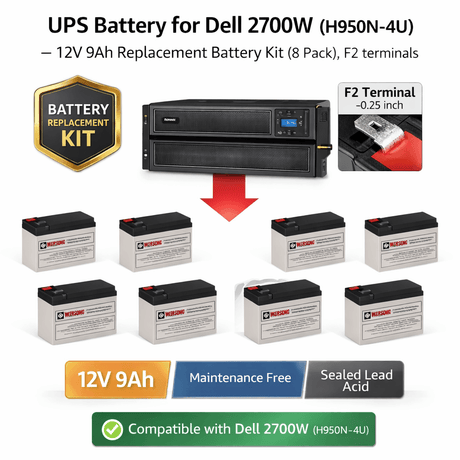 Batteries For Dell 2700w (h950n-4u) UPS, 8 X 12v, 9ah - 108wh UPS Batteries CB Range