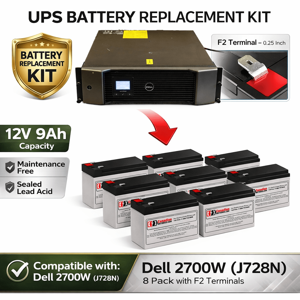 Batteries For Dell 2700w (j728n) UPS, 8 X 12v, 9ah - 108wh UPS Batteries CB Range