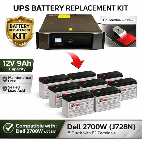 Batteries For Dell 2700w (j728n) UPS, 8 X 12v, 9ah - 108wh UPS Batteries CB Range