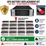 Batteries pour Dell 3750W (K804N) UPS, 16 x 12V, 9AH - 108Wh