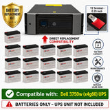 Batteries pour Dell 3750W (X4G66) UPS, 16 x 12V, 9AH - 108Wh