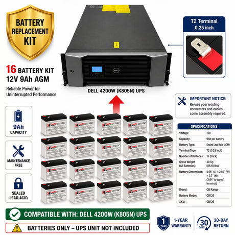 Dell K805N UPS Replacement Battery Kit 12V 9Ah AGM 16 Pack UPS Batteries CB Range
