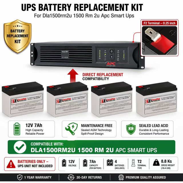 APC Dla1500rm2u Smart UPS Battery Replacement 4 Pack 12V 7Ah AGM UPS Batteries CB Range