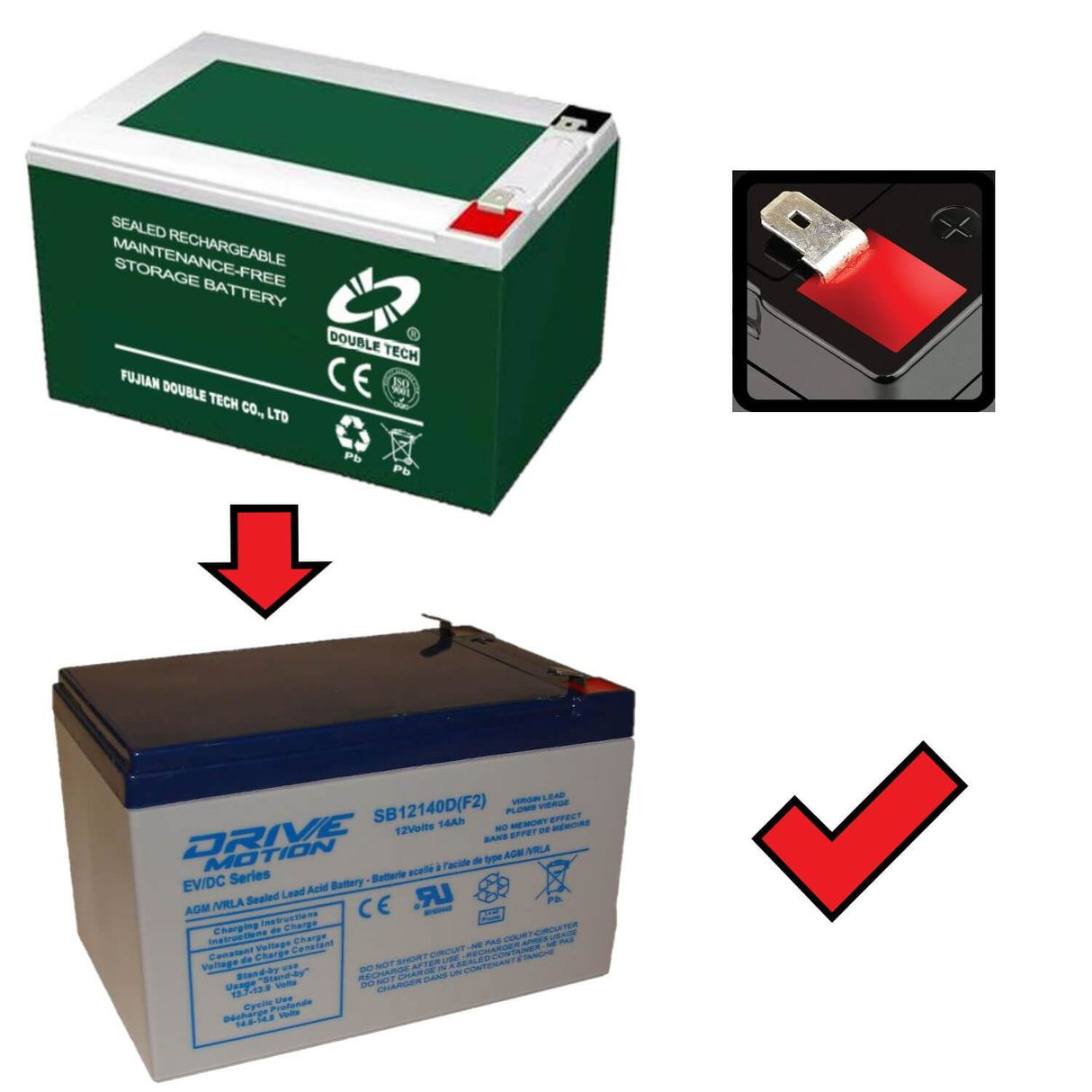 12V, 14Ah, replacement battery for Double Tech 6-dzm-14 with F2 terminals Sealed Lead Acid CB Generic