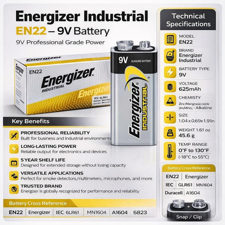 Energizer Industrial 9v Alkaline Battery En22- Non Rechargeable Other Energizer