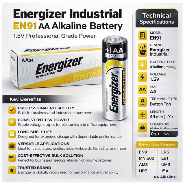 Energizer Aa Industrial En91 Alkaline Battery 1.5v Lr06 Other Energizer