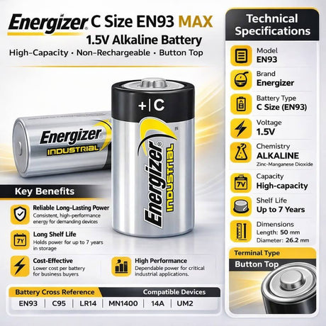 Energizer C Industrial Alkaline Batteries Model En93 - Non Rechargeable Other Energizer