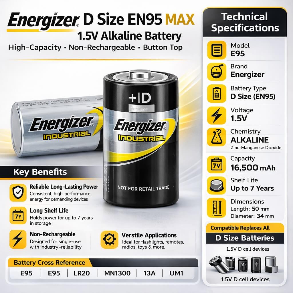 Energizer D Industrial Alkaline Batteries Model En95 - Non Rechargeable Other CB Range