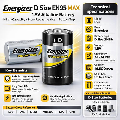 Energizer D Industrial Alkaline Batteries Model En95 - Non Rechargeable Other CB Range
