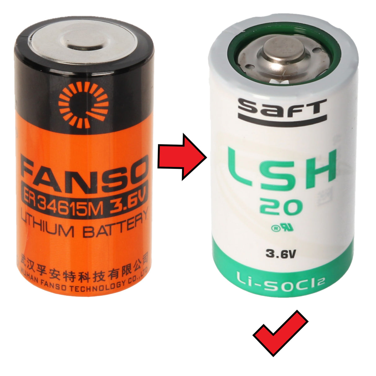 Fanso D Size, ER34615M equivalent replacement - Saft Lsh20 3.6v D Size Lithium Battery 3.6v Saft Batteries Saft Lithium Batteries