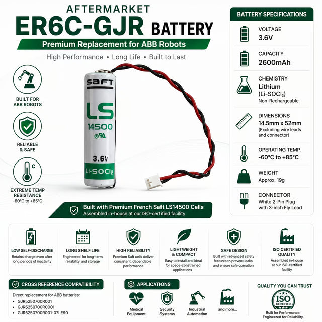 3.6V, 2600mah er6c-gjr li-soci2 , built with Saft LS14500 Saft Batteries Saft Lithium Batteries