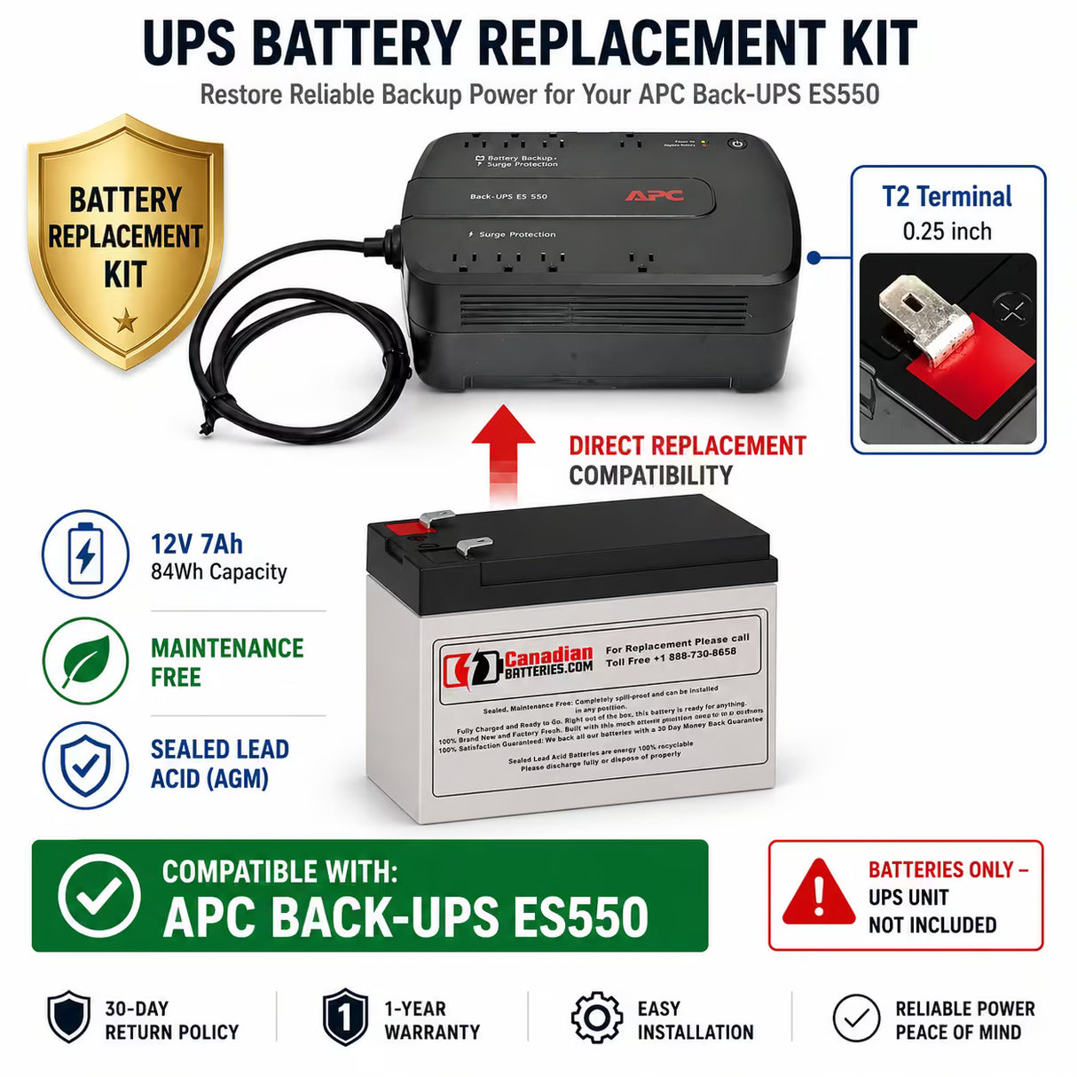 APC Back-UPS ES550 Battery Replacement RBC2 12V 7Ah AGM UPS Batteries CB Range