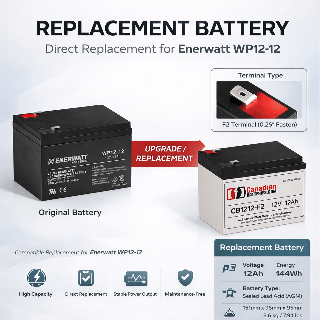 12V, 12Ah, replacement battery for Enerwatt Wp12-12 with F2 terminals Sealed Lead Acid CB Generic