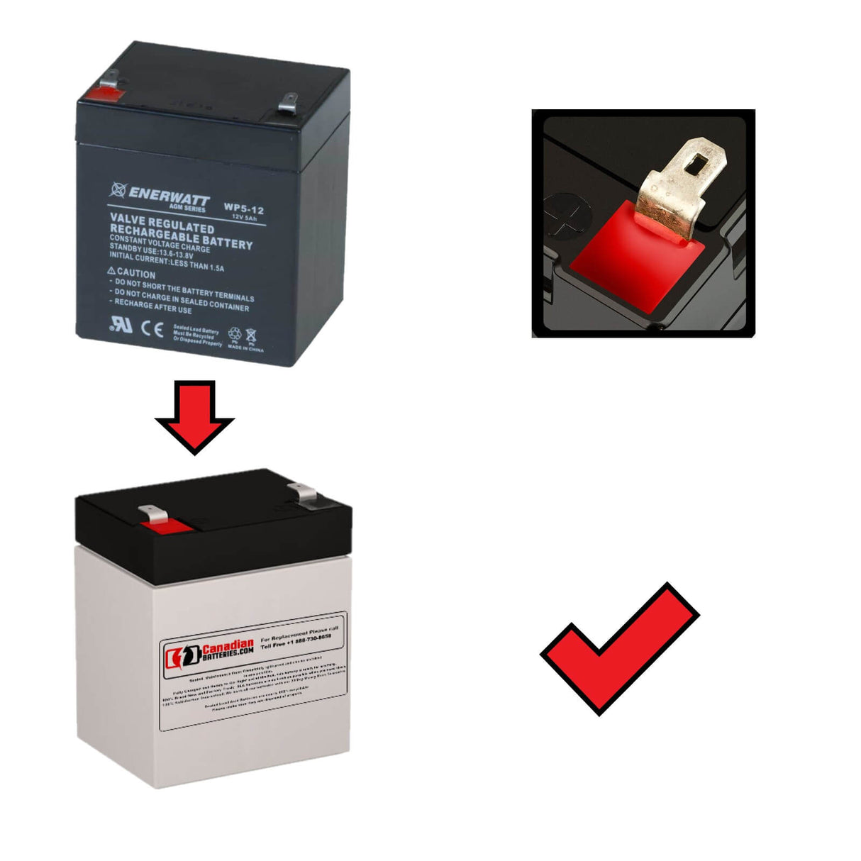 12V, 5Ah, replacement battery for Enerwatt Wp5-12 with F1 terminals Sealed Lead Acid CB Generic