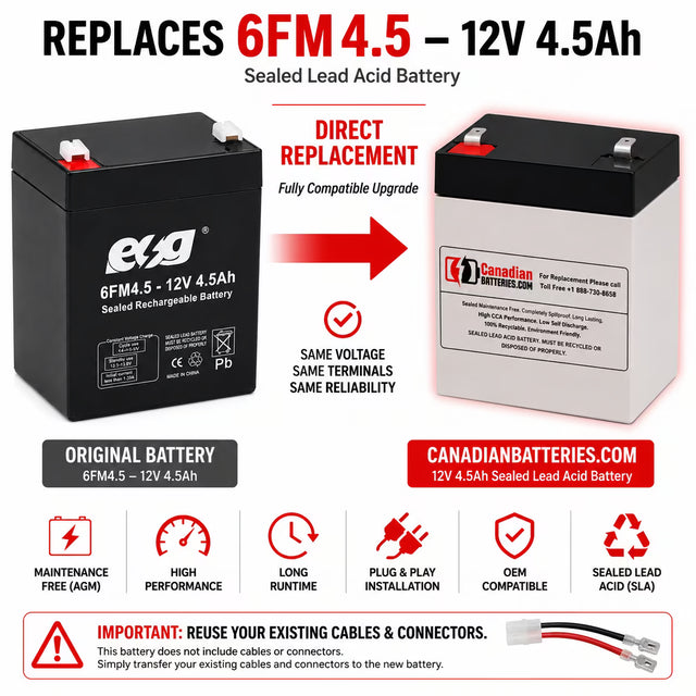 12V, 4.5Ah, replacement battery for Esg 6fm4.5 with F1 terminals Sealed Lead Acid CB Generic