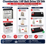 Chamberlain 1 HP Belt Drive 12V 5Ah garage door opener battery Sealed Lead Acid CB Generic F2 Terminal +VE - F1 Terminal -VE (Supplied 1x F2-F1 Converter)