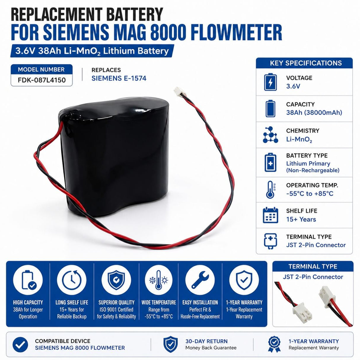 38000mah Fdk-087l4150 Water Meter Battery For Mag 8000 Flowmeter With Saft Cells Automatic Flusher BB Generic