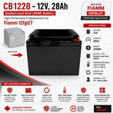 12V, 28Ah, replacement battery for Fiamm 12fgl27 with F3 - Nut & Bolt terminals Sealed Lead Acid CB Generic