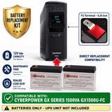 CyberPower GX Series 1500VA GX1500U-FC Compatible Replacement Battery Set – 12V 9Ah AGM 2-Pack UPS Batteries CB Range