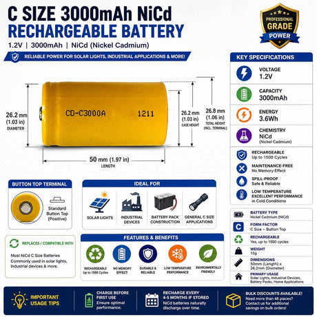 Generic C Button Top Nicd Rechargeable Battery - 3000 Mah Other CB Range