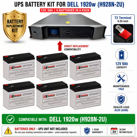 Dell 1920W H928N-2U UPS Replacement Battery Kit 12V 9Ah 6 Pack UPS Batteries CB Range