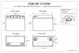 CSB HR 12120W 12V 120W High-Rate AGM Battery for UPS & Standby Power Sealed Lead Acid (Special) CSB