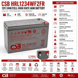 CSB HRL1234WF2FR Battery 12V 9Ah Long Life Flame Retardant AGM SLA Battery