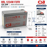 CSB HRL1234WF2FR Battery 12V 9Ah Long Life Flame Retardant AGM SLA Battery