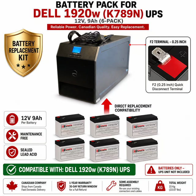 Dell 1920W K789N UPS Replacement Battery Pack 12V 9Ah 6-Pack UPS Batteries CB Range