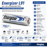 L91 Energizer Aa Ultimate Lithium Battery 1.5v Extra Long Runtime 3000mah - Non Rechargeable Consumer Batteries Energizer