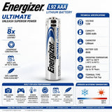 L92 Energizer AAA Ultimate Lithium Battery 1.5v Extra Long Runtime 1200mah - Non Rechargeable Other Energizer