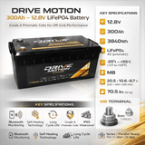 300Ah LifePo4, 12V (4D) 3840Wh, with Bluetooth and self heating battery Lithium Cell DriveMotion
