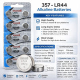 357 - Lr44 1.5 Volt Alkaline Battery Replacement (Card of 10) Coin Cell Batteries Maxell