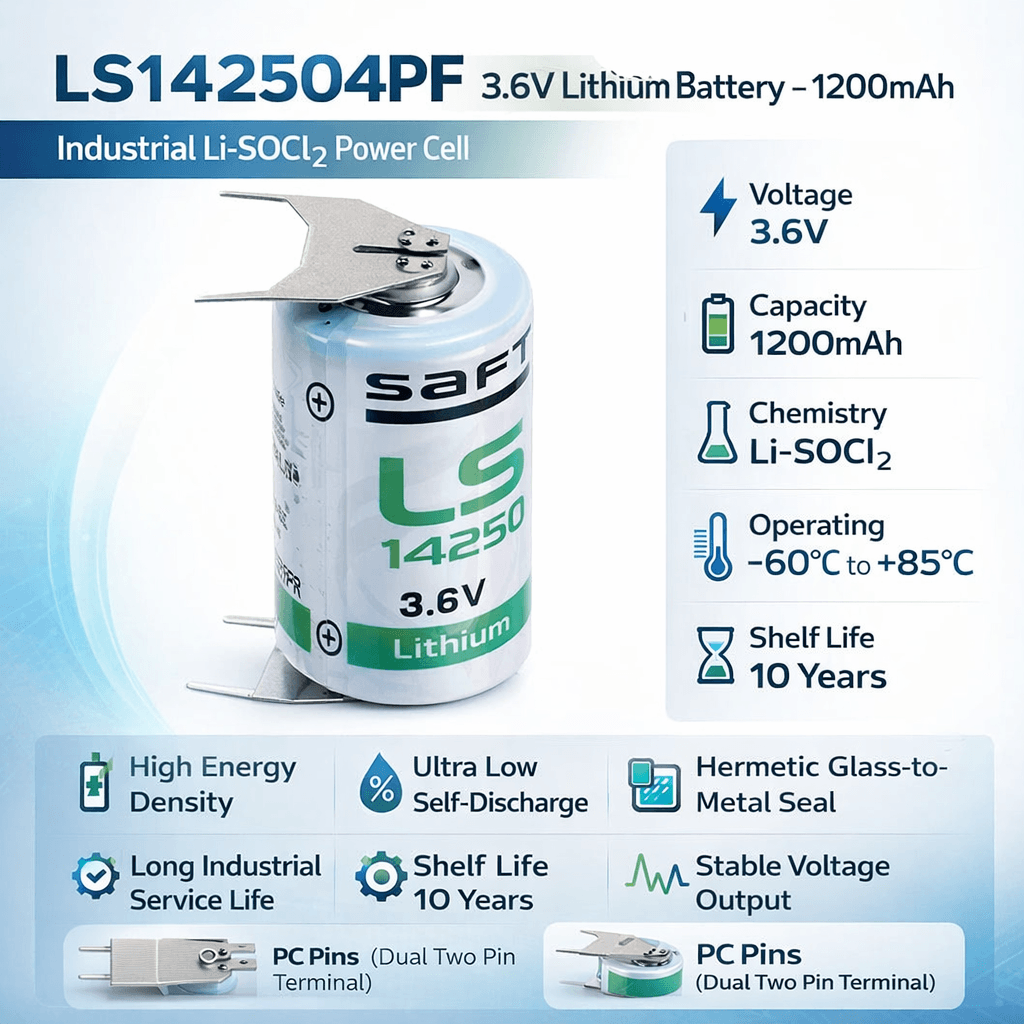 Saft Ls14250 1/2 Aa Pc Pins Dual Two Pin Terminal Battery