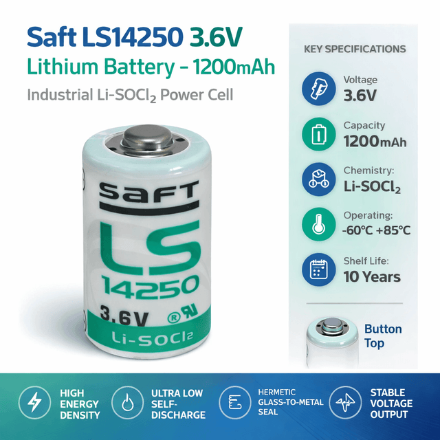 Saft Ls14250, Ls-14250, 3.6v 1/2 Aa Lithium Battery (er14250) 3.6v - Non Rechargeable Saft Batteries Saft Lithium Batteries