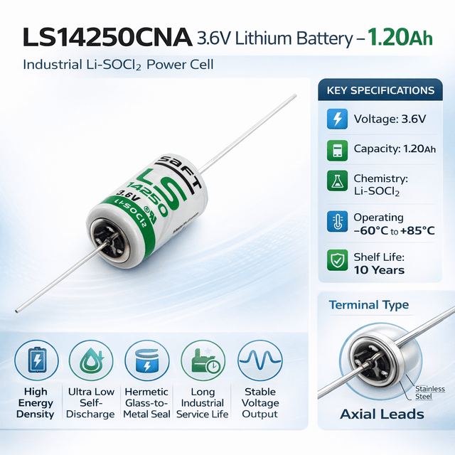 Saft Ls14250 1/2 Aa 1200mah Lithium Battery With Axial Leads Saft Batteries Saft Lithium Batteries