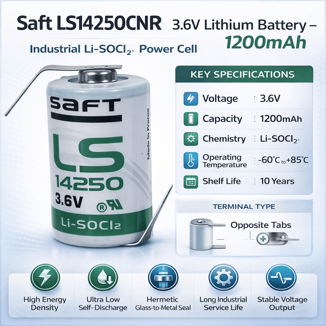 Opposite Tabs 1/2 Aa Saft Ls14250 3.6v 1200mah Battery Saft Batteries Saft Lithium Batteries