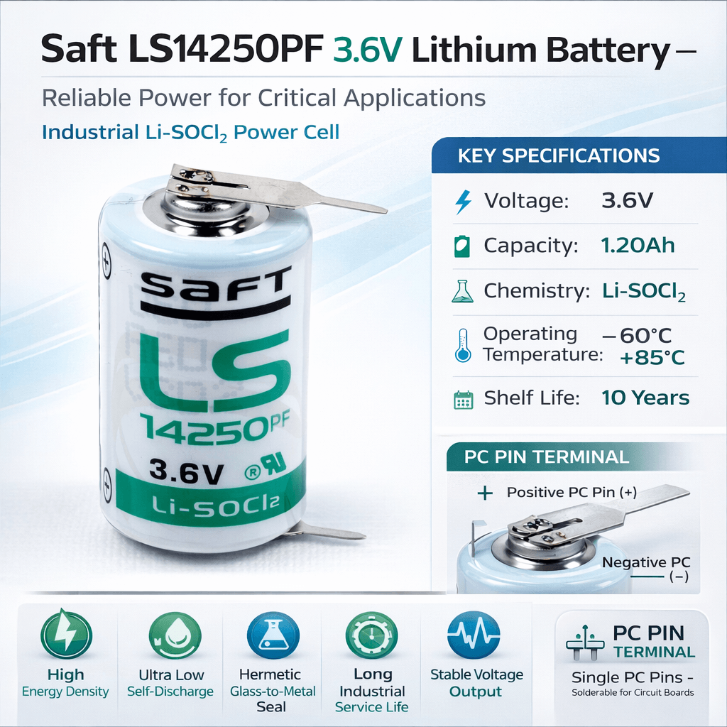 Saft Ls14250 1/2 Aa Pc Pins Dual Single Pin Terminal Battery Saft Batteries Saft Lithium Batteries