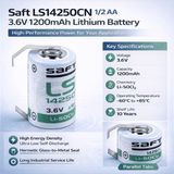 Saft Lithium Battery Ls14250, 1/2 Aa 3.6v 1200mah With Parallel Tabs Saft Batteries Saft Lithium Batteries