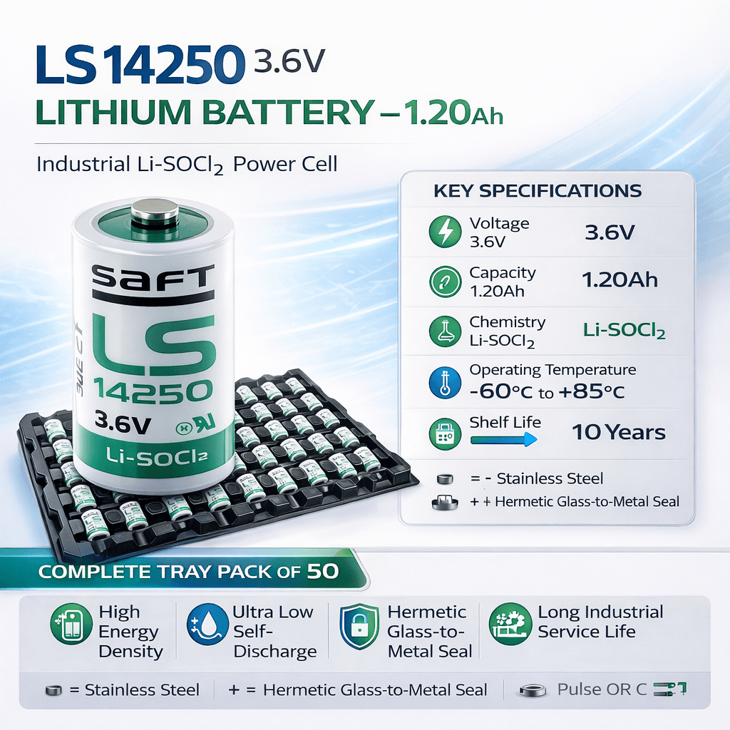 Saft Ls14250 1/2 Aa 3.6v Lithium Battery Tray - 50 Pack Saft Batteries Saft Lithium Batteries
