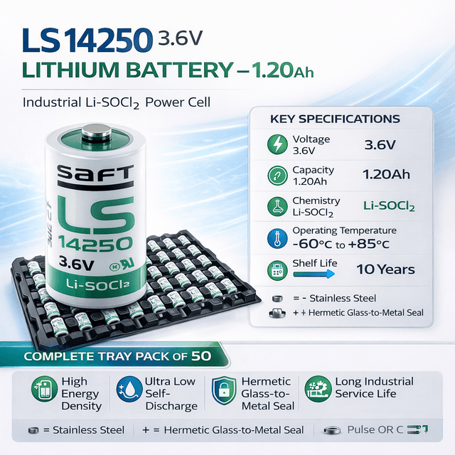 Saft Ls14250 1/2 Aa 3.6v Lithium Battery Tray - 50 Pack Saft Batteries Saft Lithium Batteries